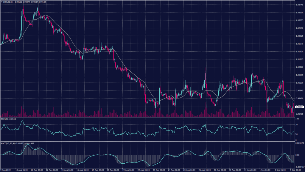 EURUSD chart showing that technical indicators signal a possibility of further decline towards 0.9810.