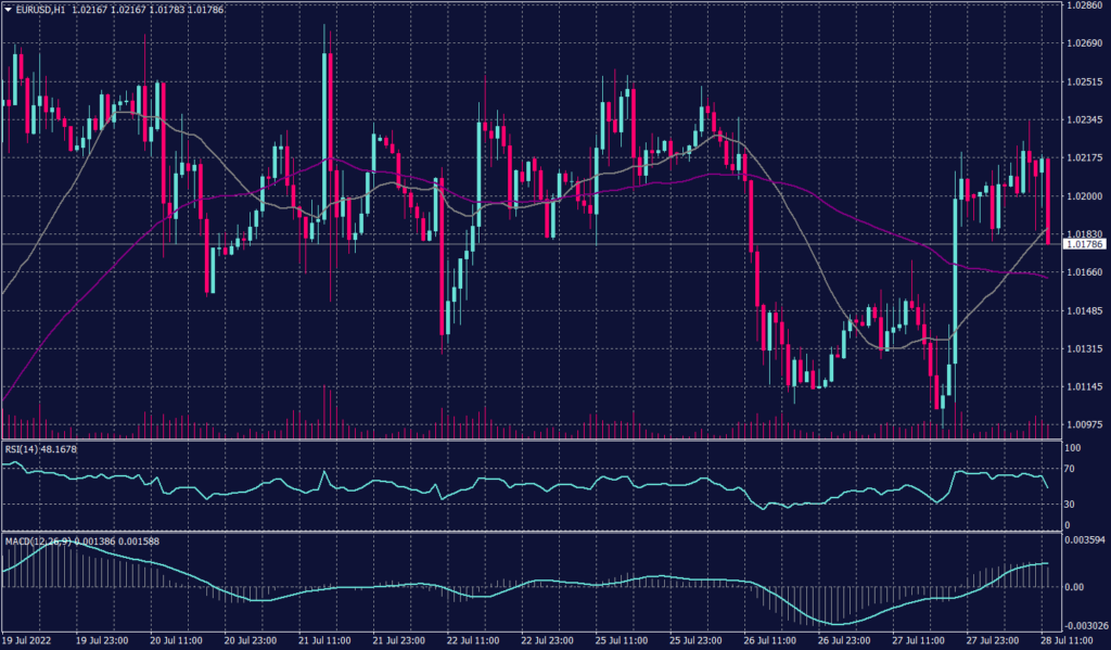 Fed Hikes Rates U.S. Dollar Falls and Gold Recovers showing EURUSD pair hitting a solid resistance at 1.02125 which led to the decline on the hourly chart.